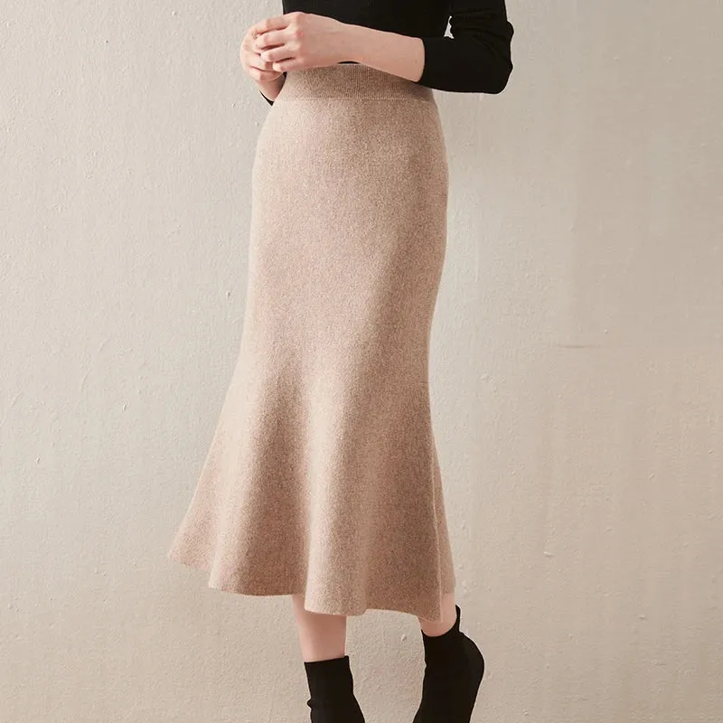 Cashmere 100%Skirt Fishtail Skirt Knitted Skirt Wool Midi Skirt Long Dresses for Women Long Elegant Dress Winter Clothes