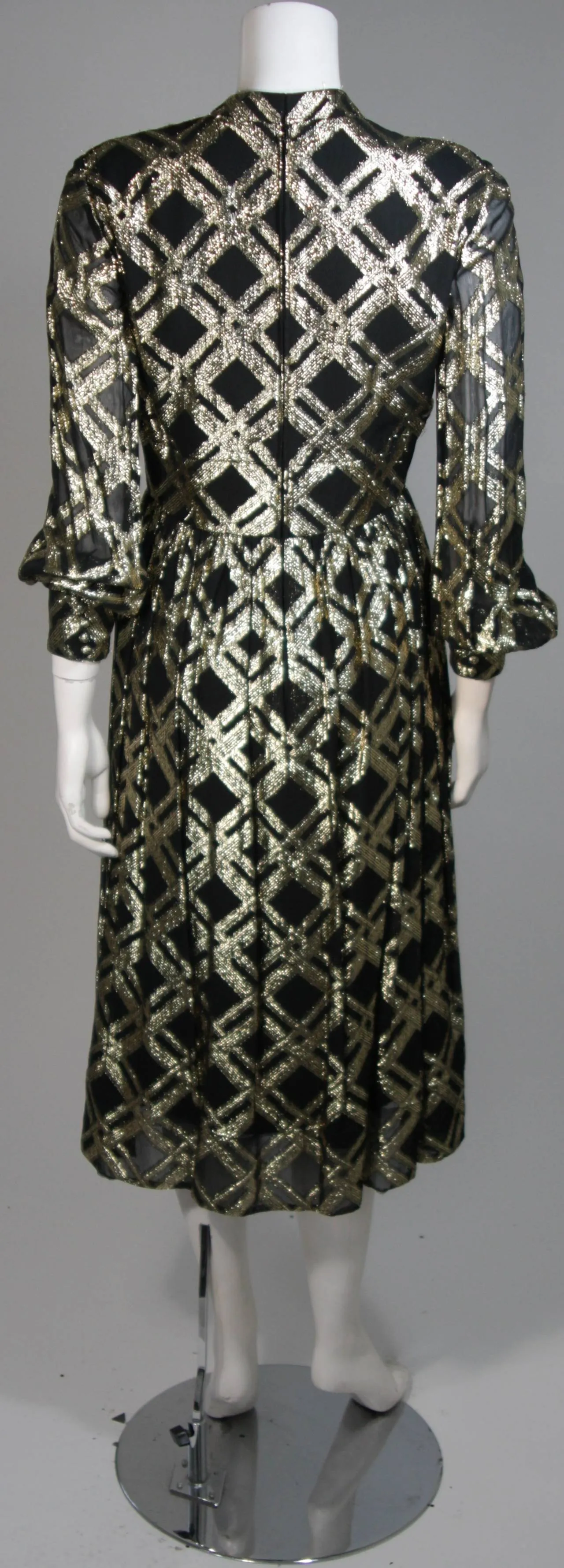 CEIL CHAPMAN Black Silk and Gold Cocktail Dress Size M