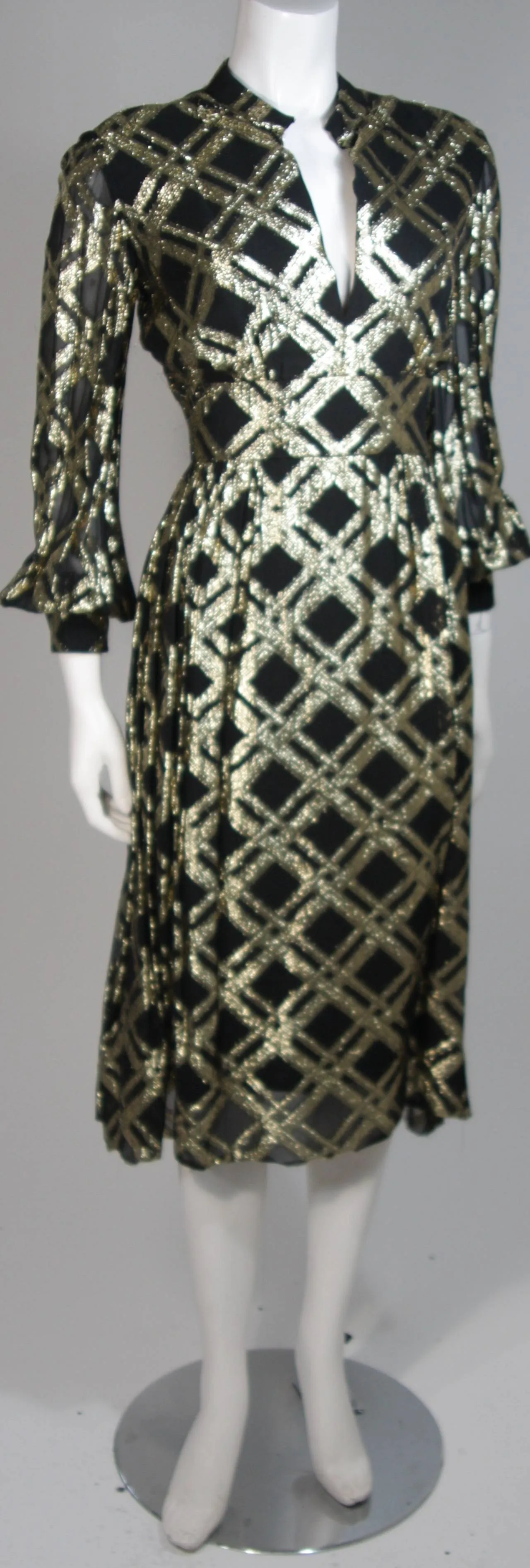 CEIL CHAPMAN Black Silk and Gold Cocktail Dress Size M