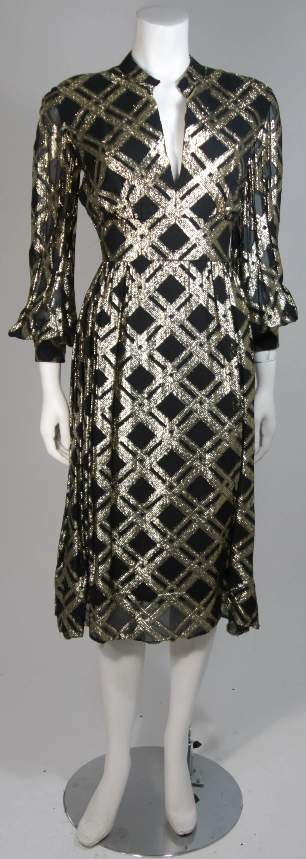 CEIL CHAPMAN Black Silk and Gold Cocktail Dress Size M