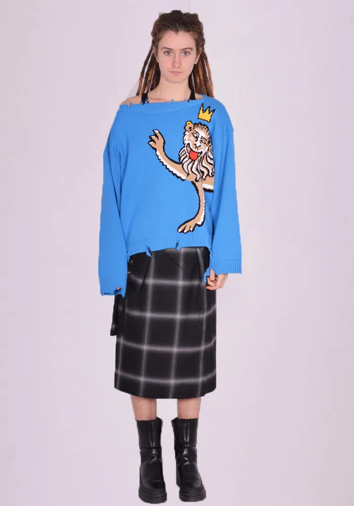 CHARLES JEFFREY LOVERBOY 43090201 UNISEX SLASH KNITTED SWEATER BLUE SILLY LION