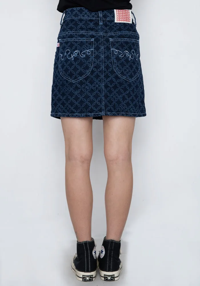 CHARLES JEFFREY LOVERBOY CJLAW22ADS ETCHED ART DENIM SKIRT