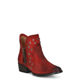 Corral Women's 5.5" Red Distressed Suede Leather Side Zip & Star Studs Round Toe Ankle Bootie