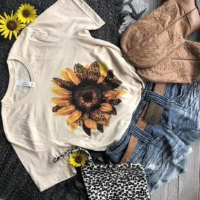 Cream Leopard Sunflower Tee