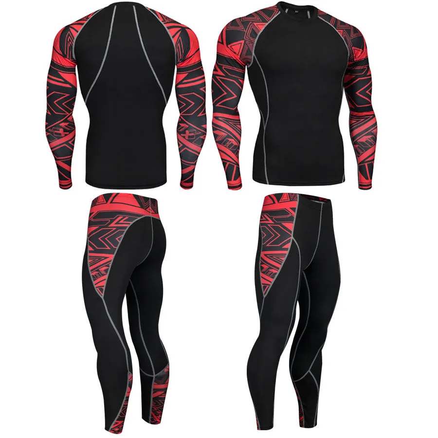 Crimson Abstract 2 Long Sleeve No Gi BJJ Compression Rash Guard, Leggings & Shorts for Jiu Jitsu, MMA, Grappling & Wrestling Kit