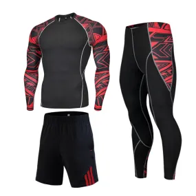 Crimson Abstract 2 Long Sleeve No Gi BJJ Compression Rash Guard, Leggings & Shorts for Jiu Jitsu, MMA, Grappling & Wrestling Kit