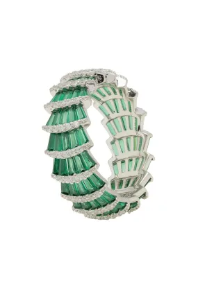 Deco Fantail Cocktail Ring Silver Emerald