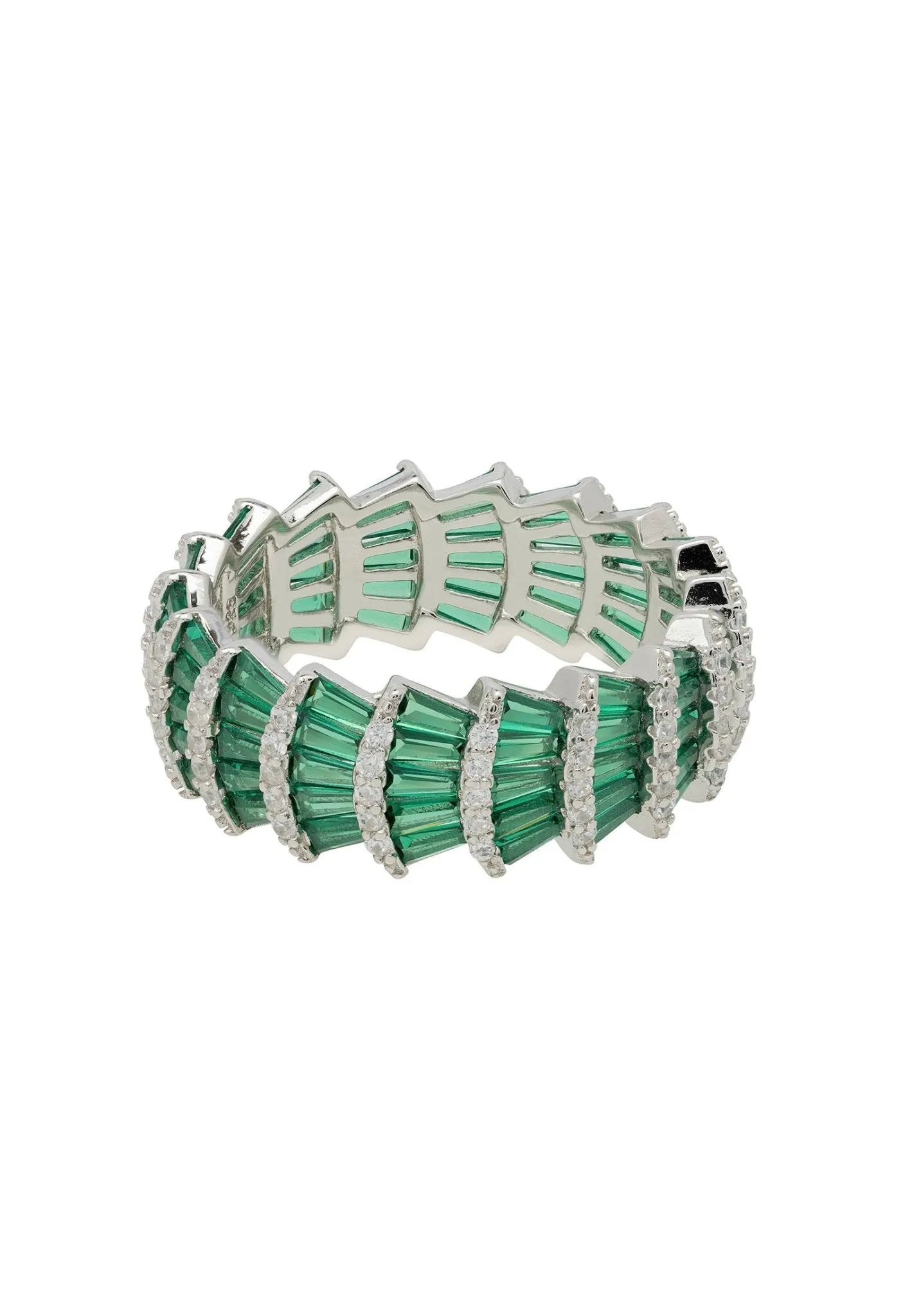 Deco Fantail Cocktail Ring Silver Emerald