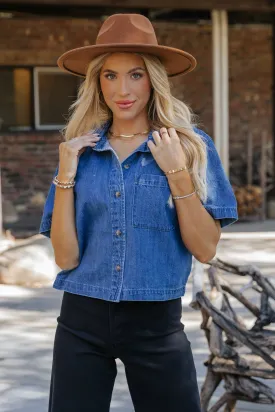 Denim Short Sleeve Button Up Shirt - FINAL SALE