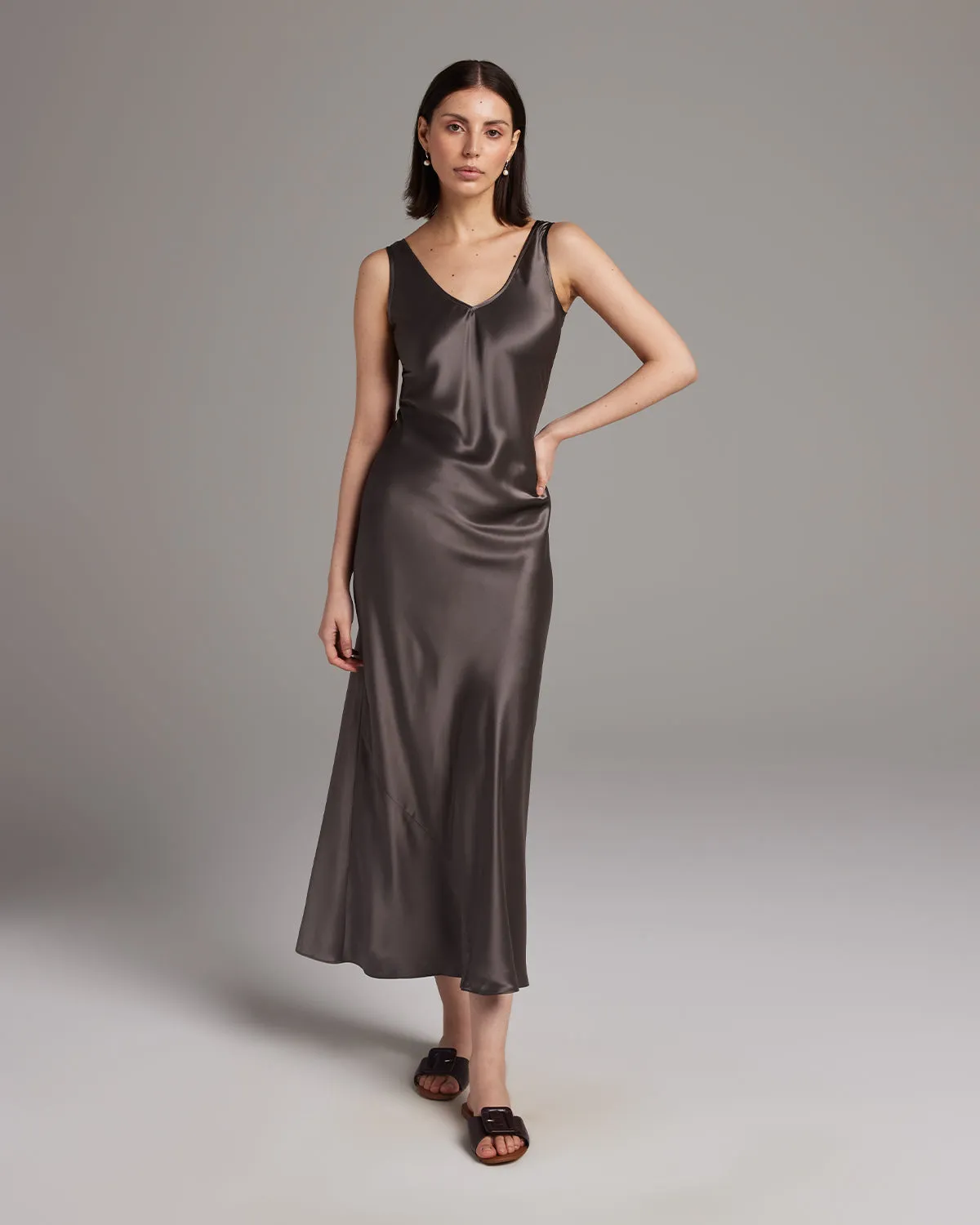 Double V Slip Dress in Silk Charmeuse