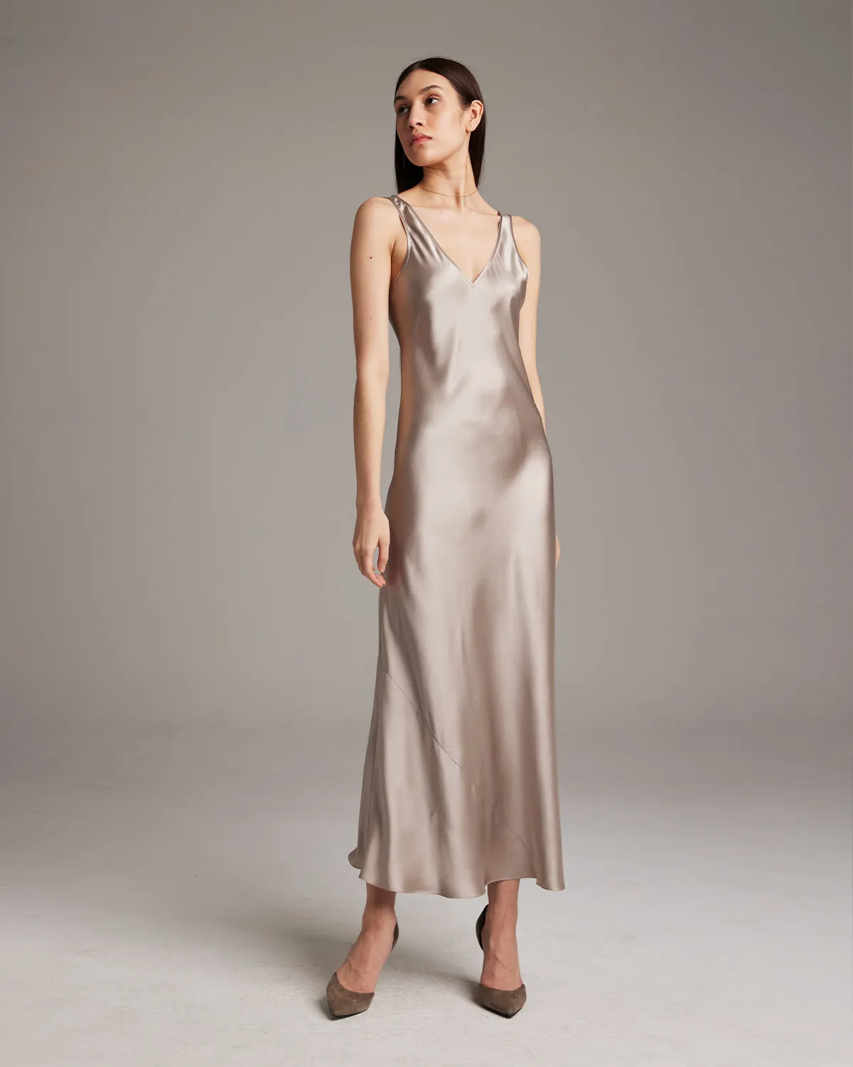 Double V Slip Dress in Silk Charmeuse