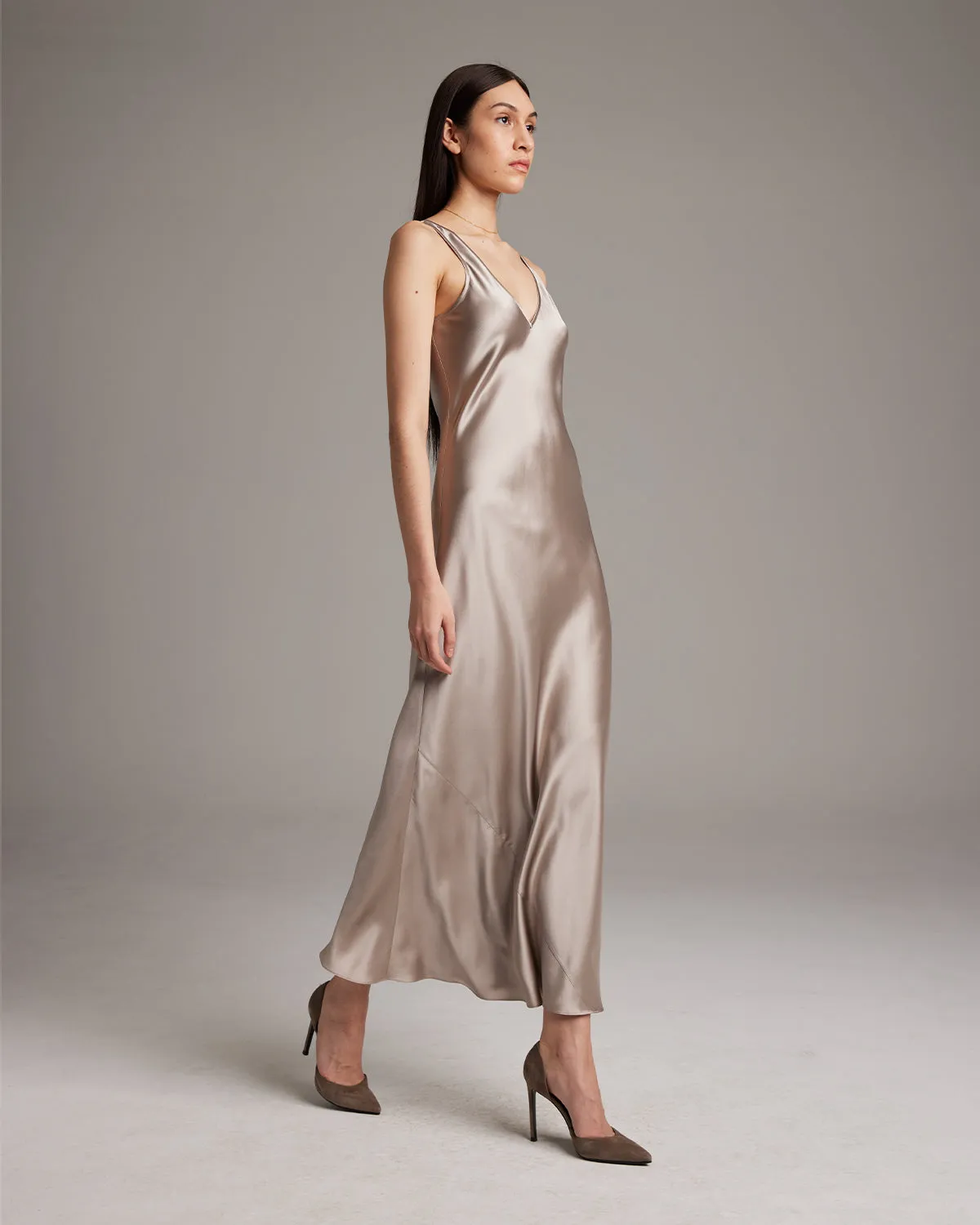 Double V Slip Dress in Silk Charmeuse