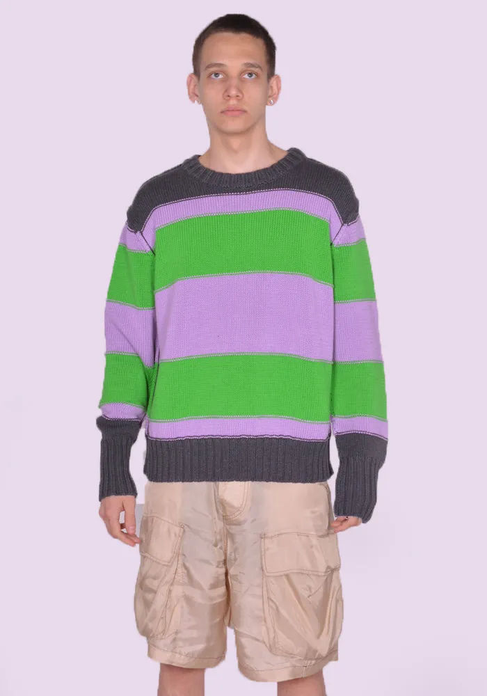 EDWARD CUMING SS23-K01A MISSED CONNECTION KNIT SWEATER GREY/PURPLE/GREEN