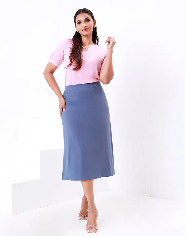 Elastic Waist Band A-Line Midi Skirt