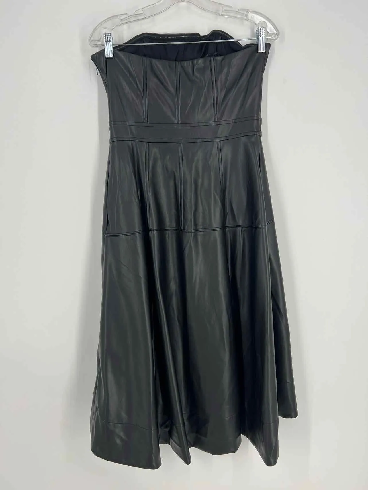 En Saison Size L Black Paneled Faux Leather NEW Designer Dress