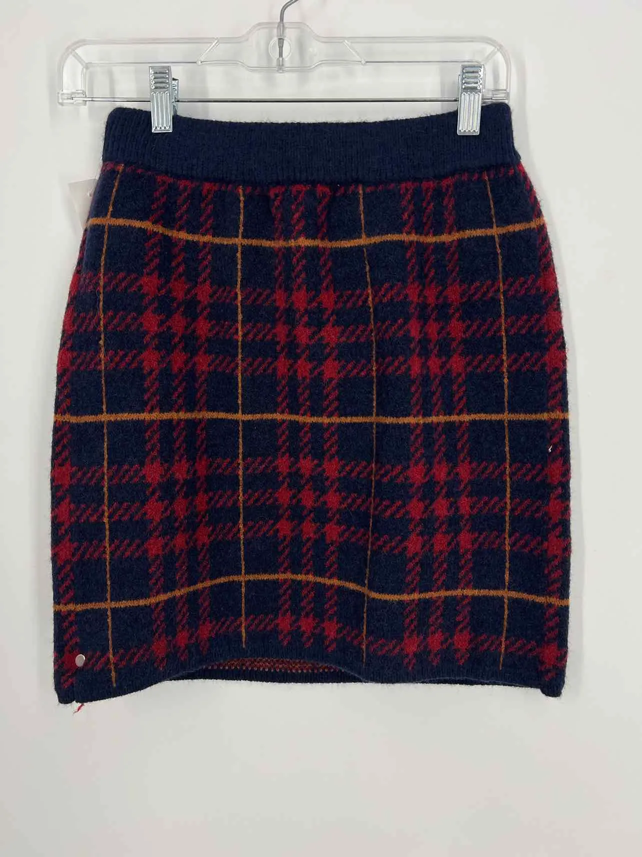 En Saison Size L Navy/Red Houndstooth Knit NEW Designer Skirt