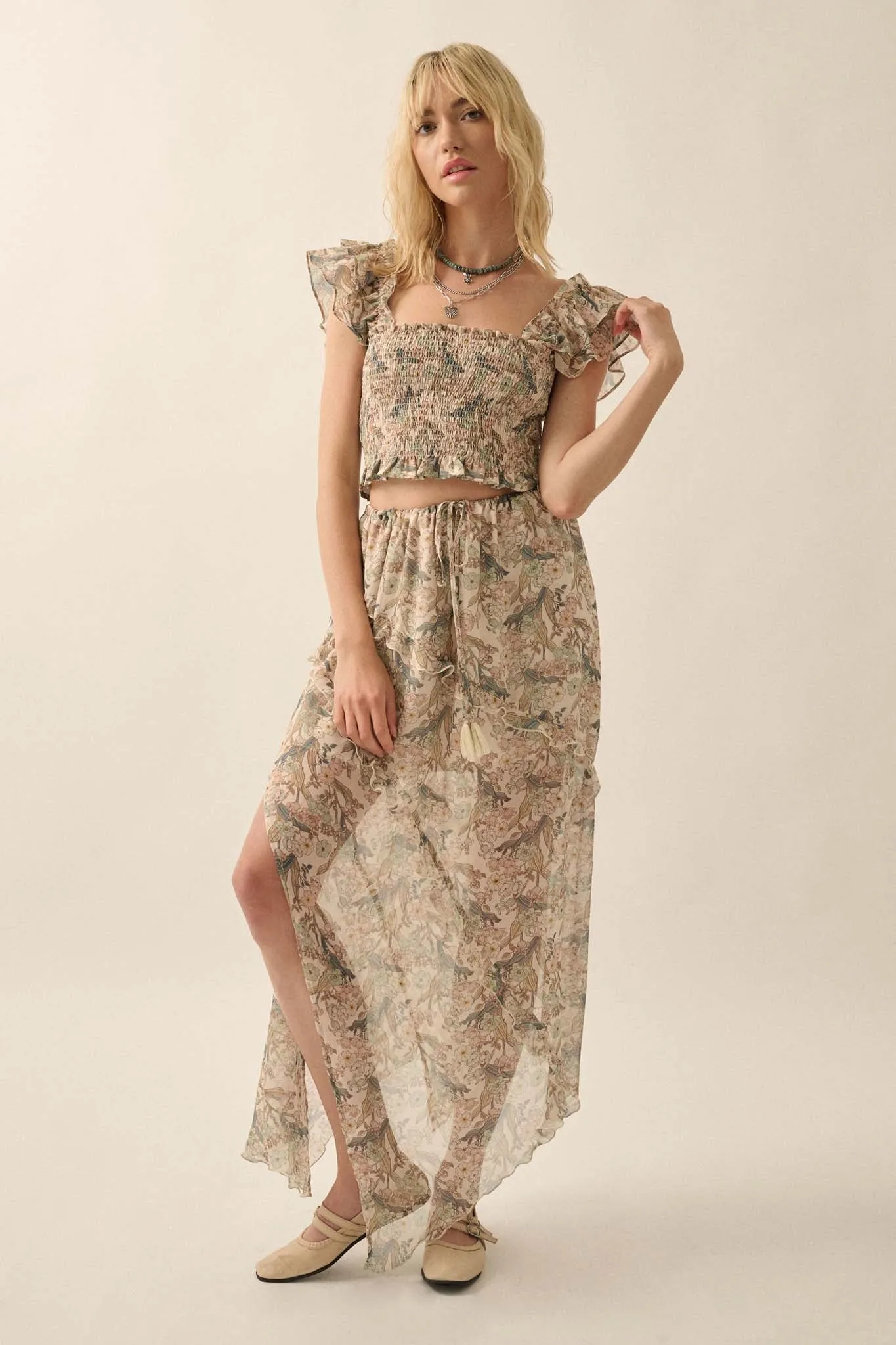 Enduring Beauty Asymmetrical Floral Ruffle Skirt