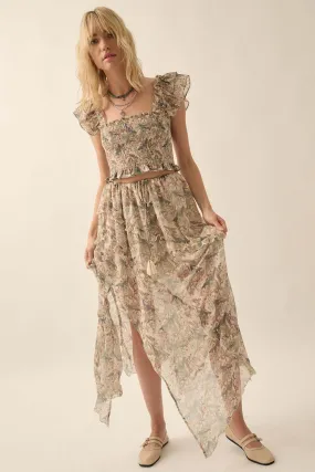 Enduring Beauty Asymmetrical Floral Ruffle Skirt