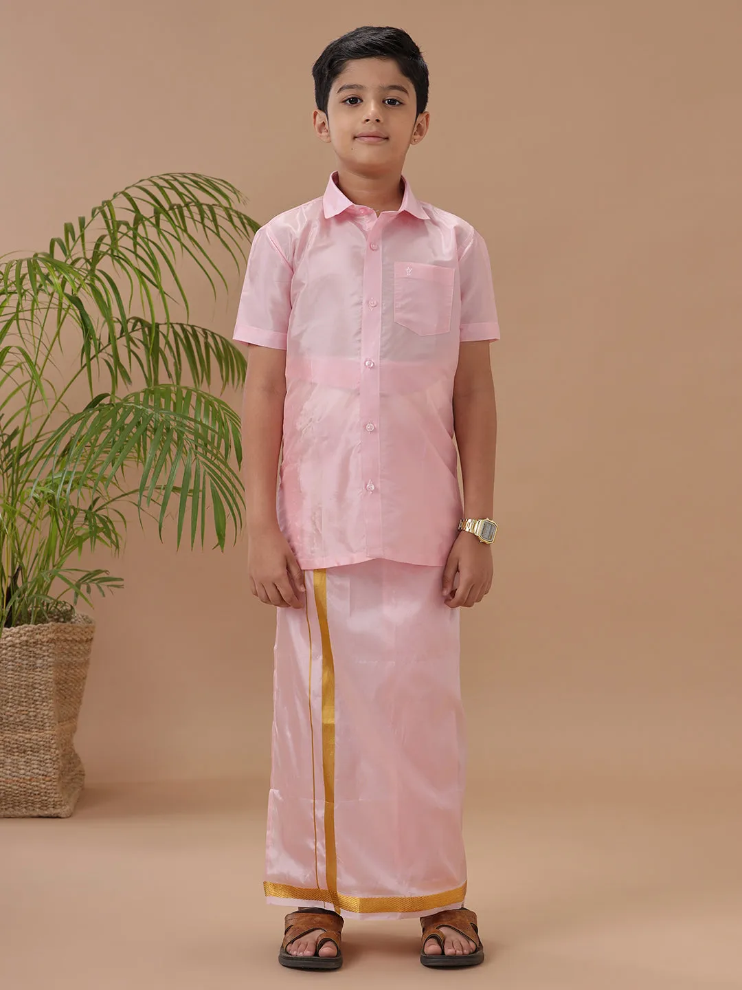 Father & Son Full Sleeves Art Silk Combos Swayamvara Pink