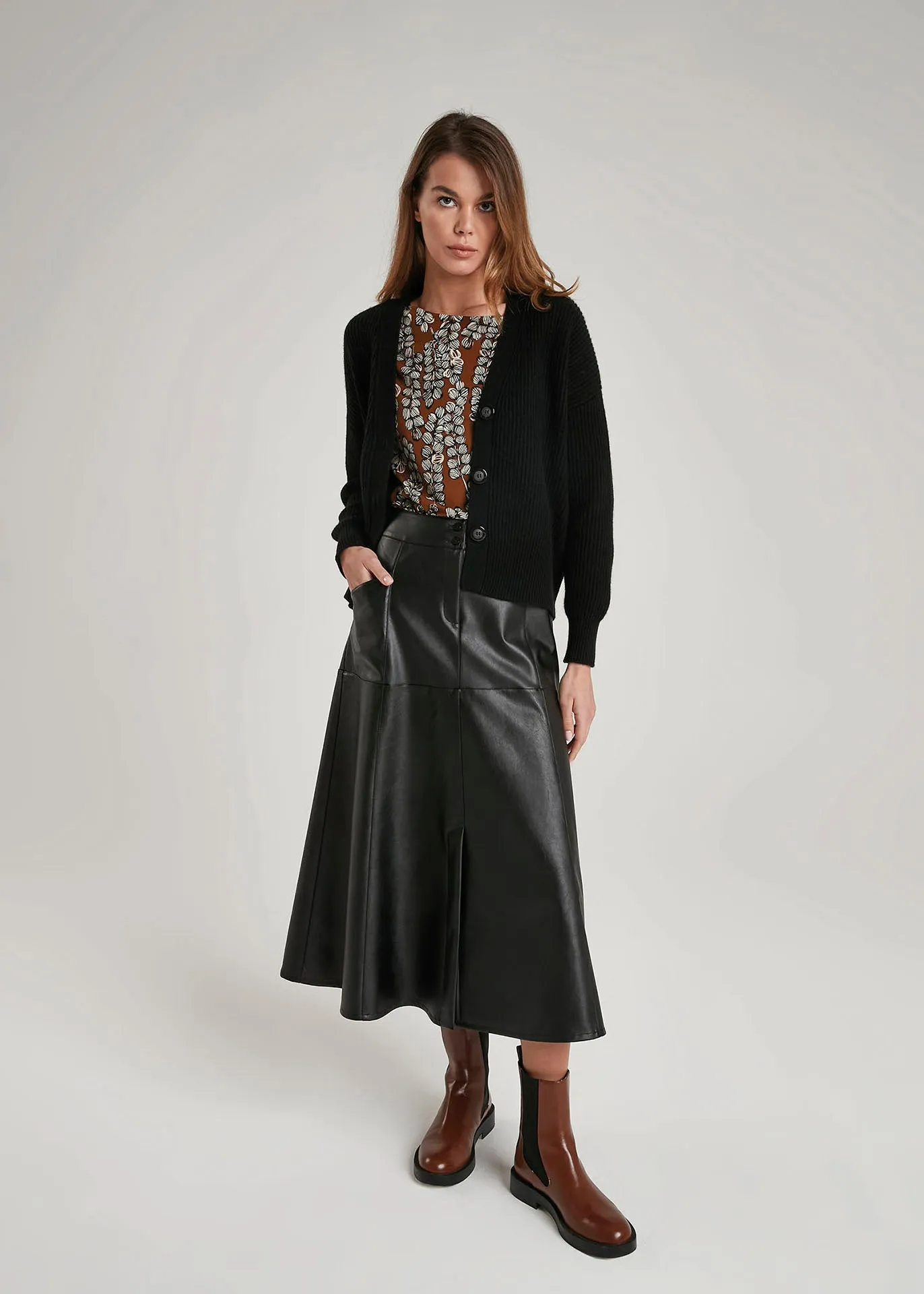 Faux Leather Skirt - Brown