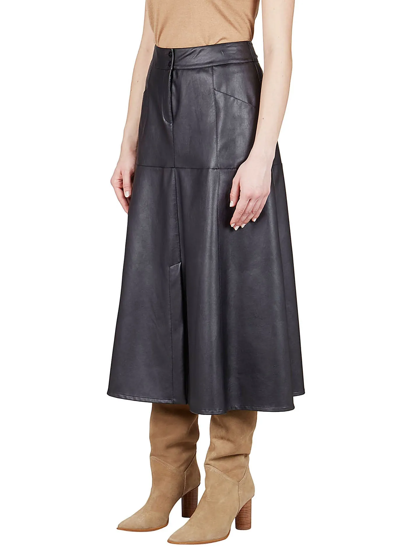 Faux Leather Skirt - Brown