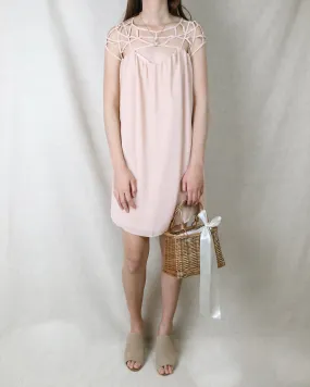 Final Sale - Caged Up Flowy Chiffon Dress in Almond