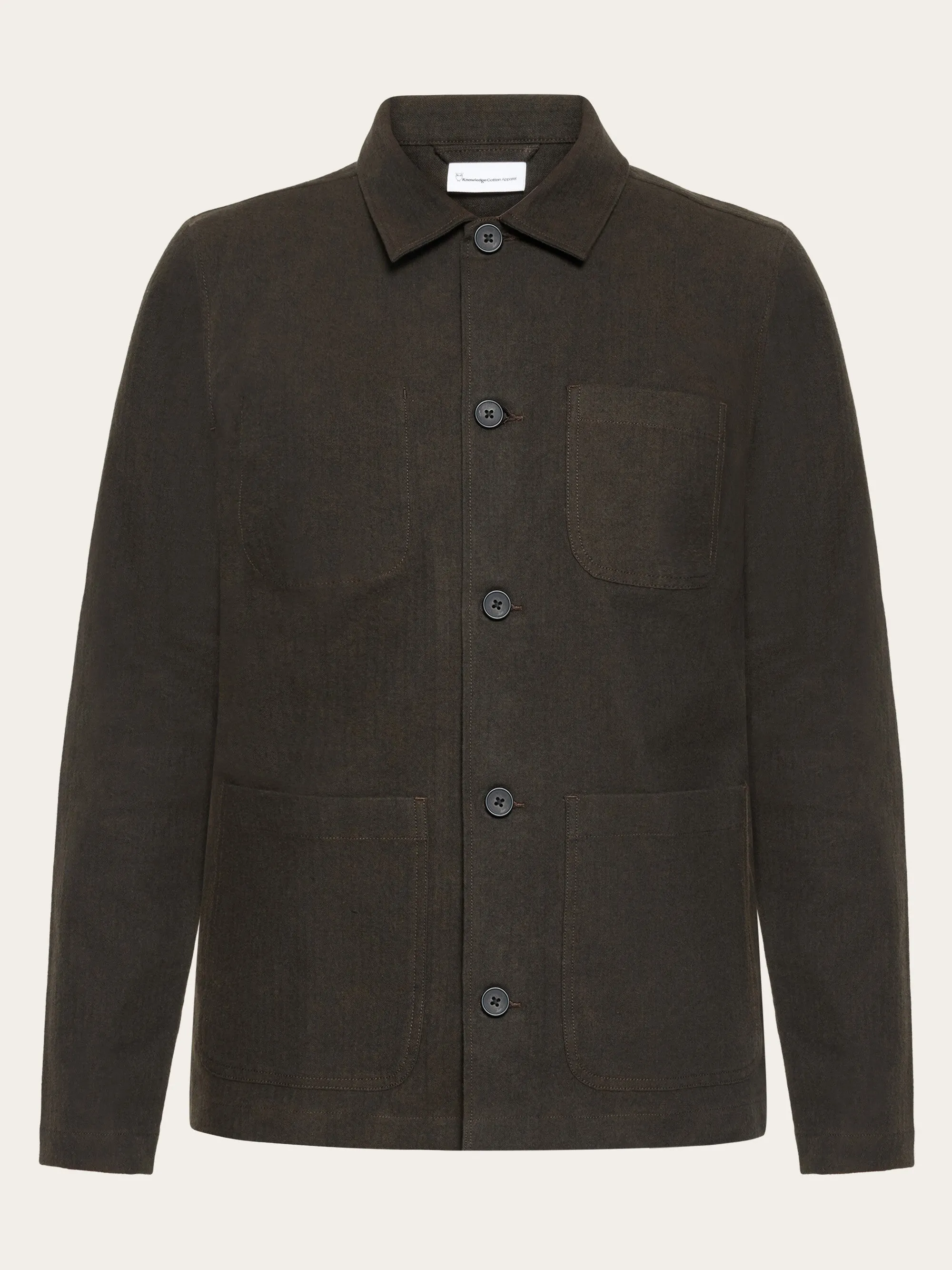 Flannel herringbone overshirt - GOTS/Vegan - Demitasse (brown)