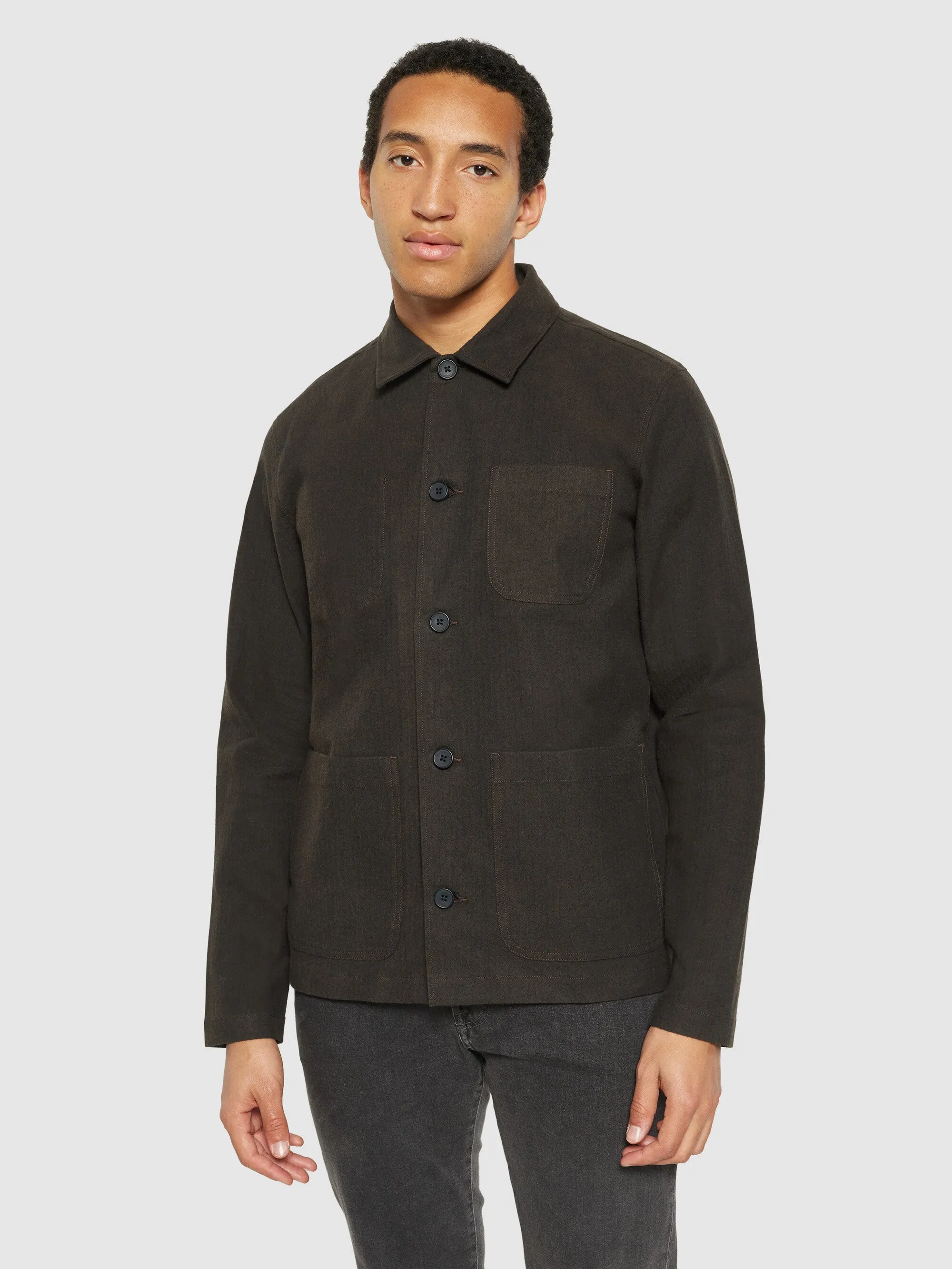 Flannel herringbone overshirt - GOTS/Vegan - Demitasse (brown)