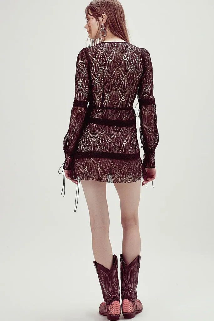 FOR LOVE & LEMONS-BRIGHT LIGHTS LONG SLEEVE MINI DRESS