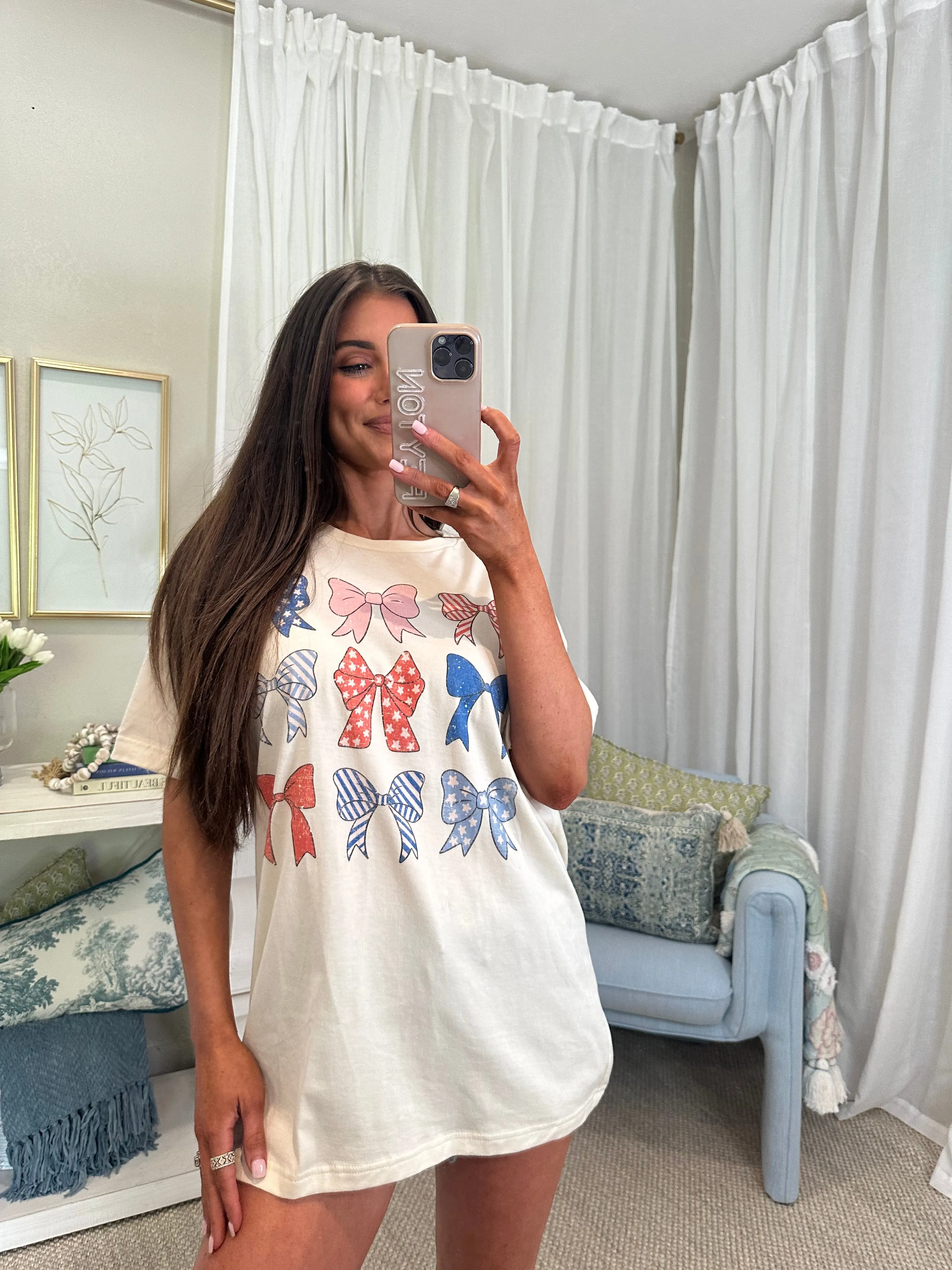 Fourth of July Bow Tee-Ivory