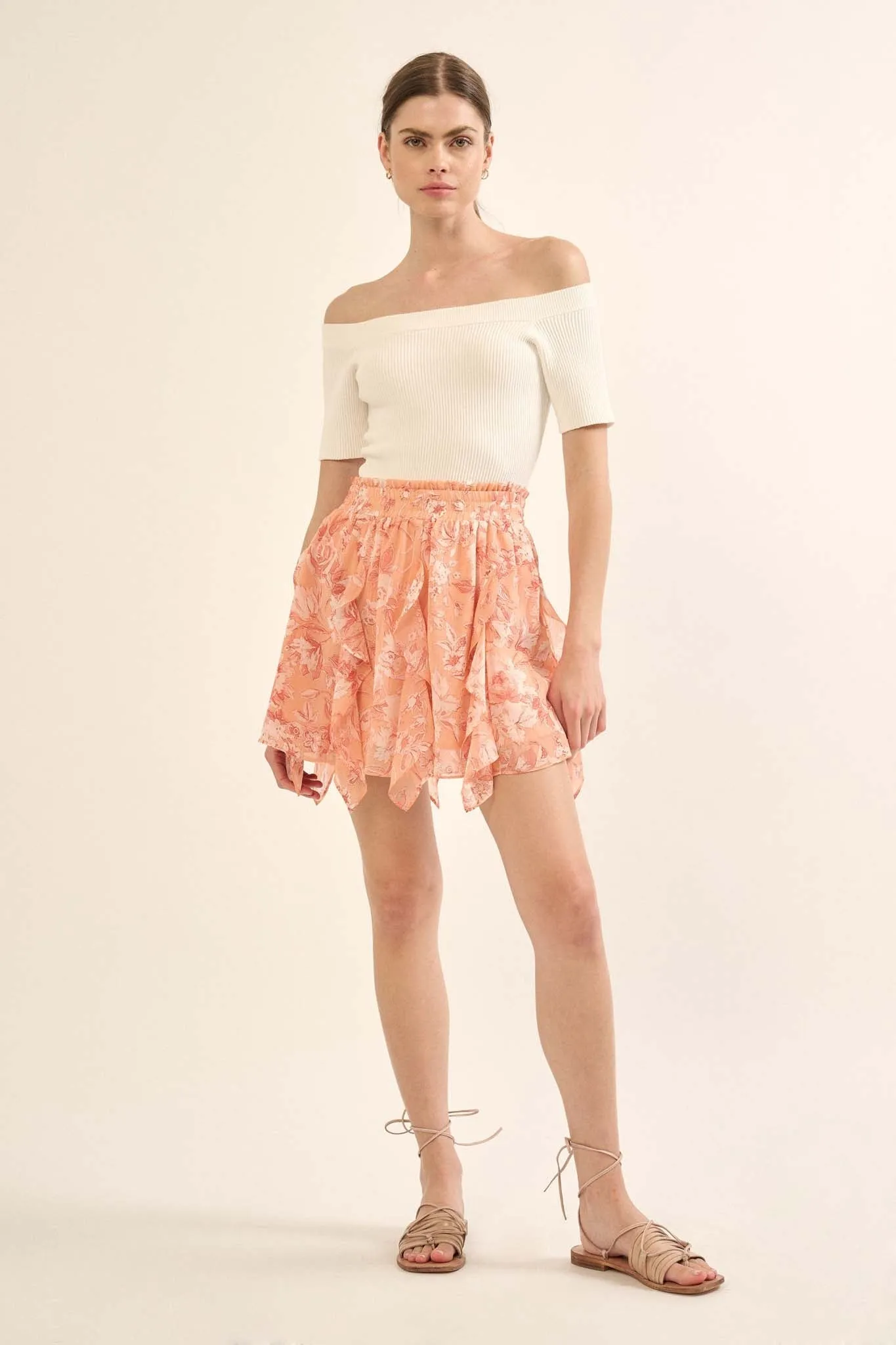 Fresh Fantasy Ruffled Floral Chiffon Mini Skirt