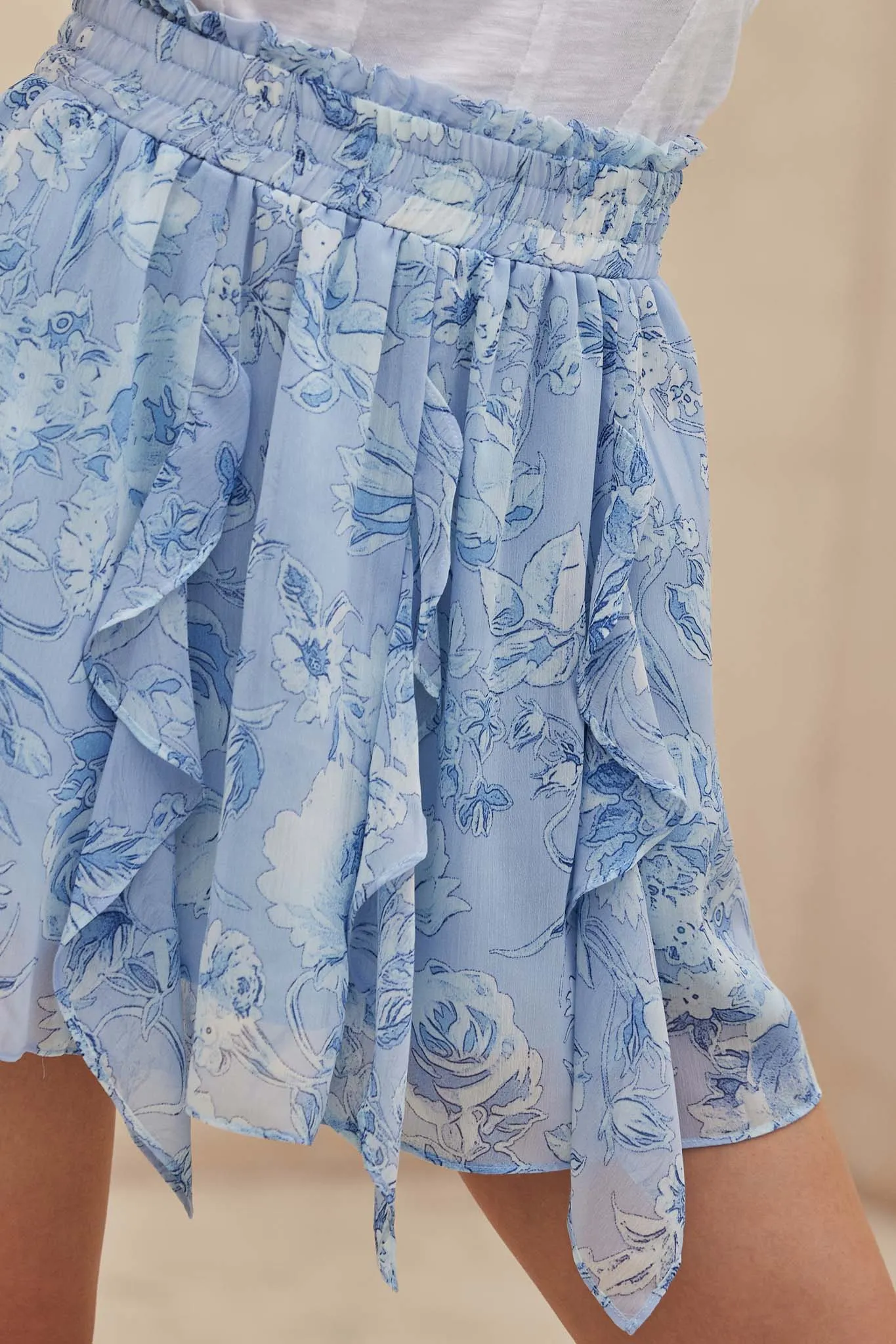 Fresh Fantasy Ruffled Floral Chiffon Mini Skirt