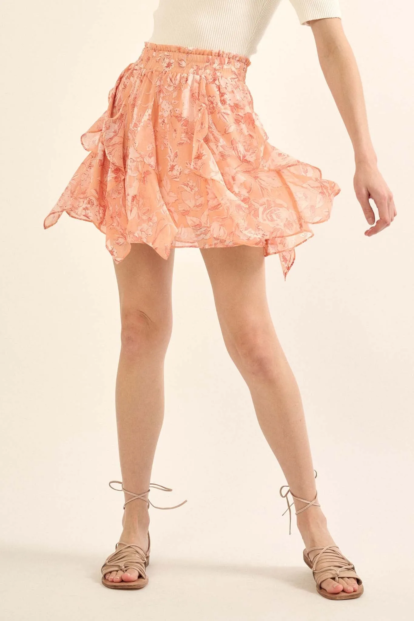 Fresh Fantasy Ruffled Floral Chiffon Mini Skirt