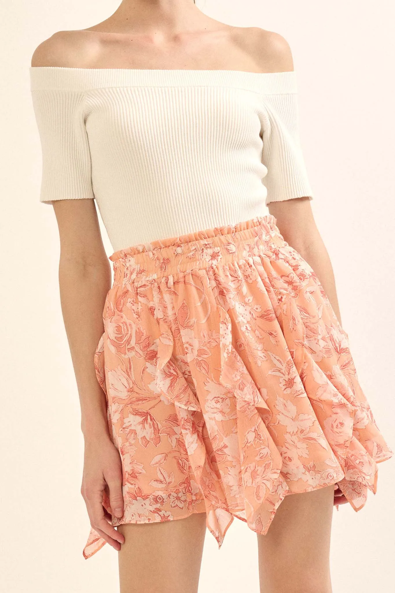 Fresh Fantasy Ruffled Floral Chiffon Mini Skirt