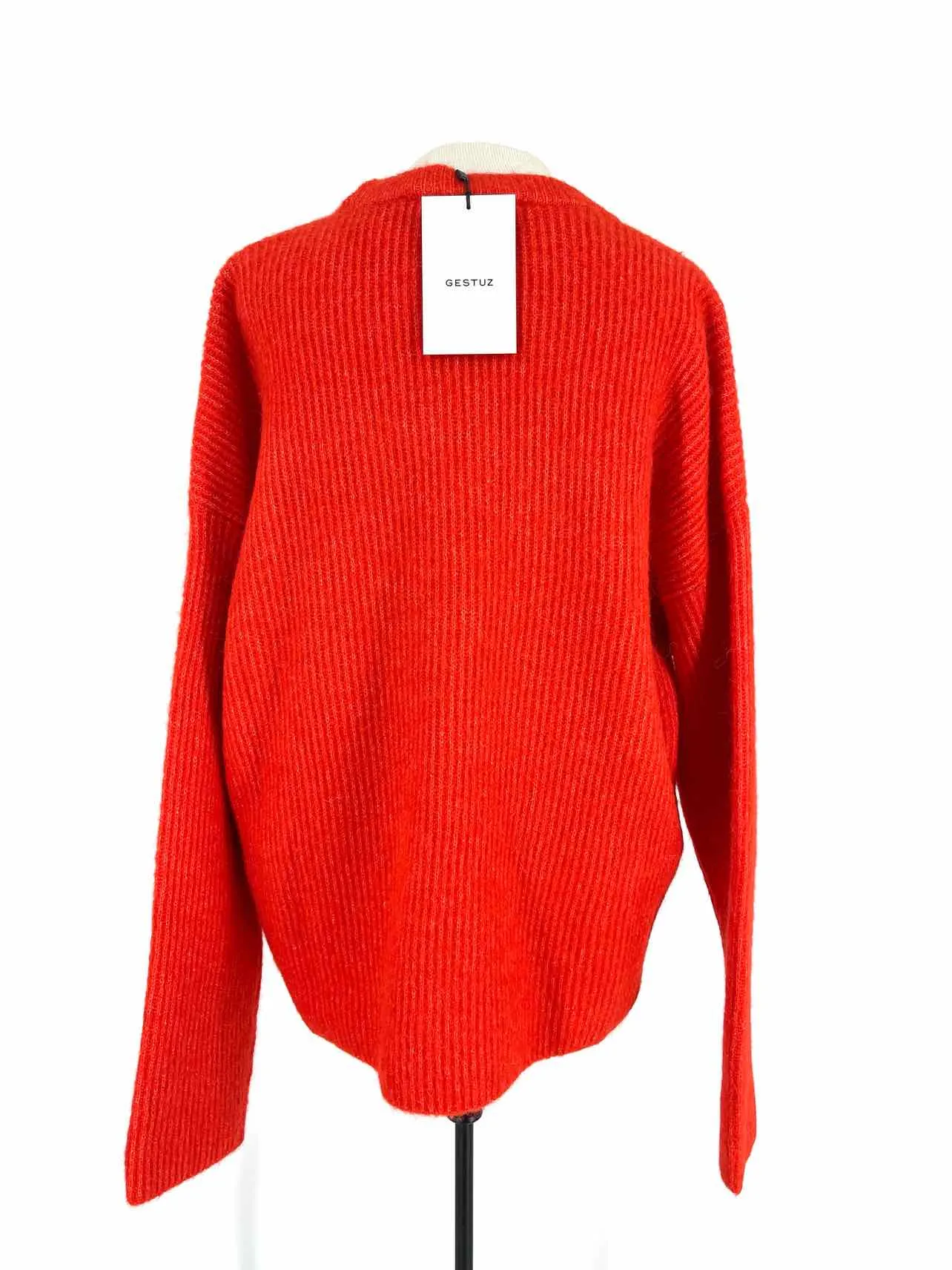 Gestuz Size XS Orange-Red Ribbed Wool Blend NEW Designer Sweater