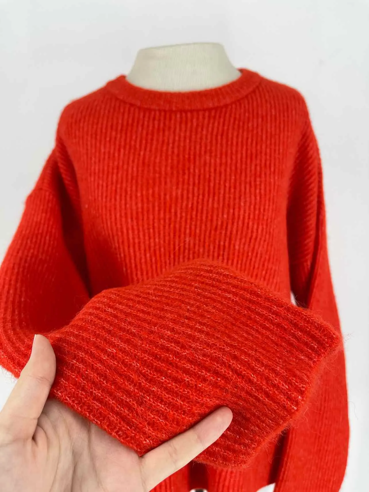 Gestuz Size XS Orange-Red Ribbed Wool Blend NEW Designer Sweater