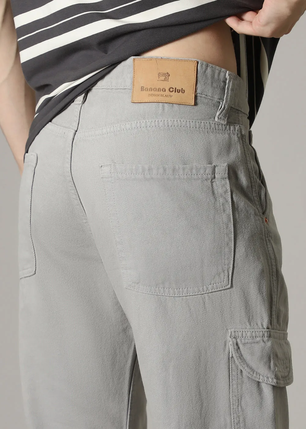 Grey Double Pocket Cargo Denim