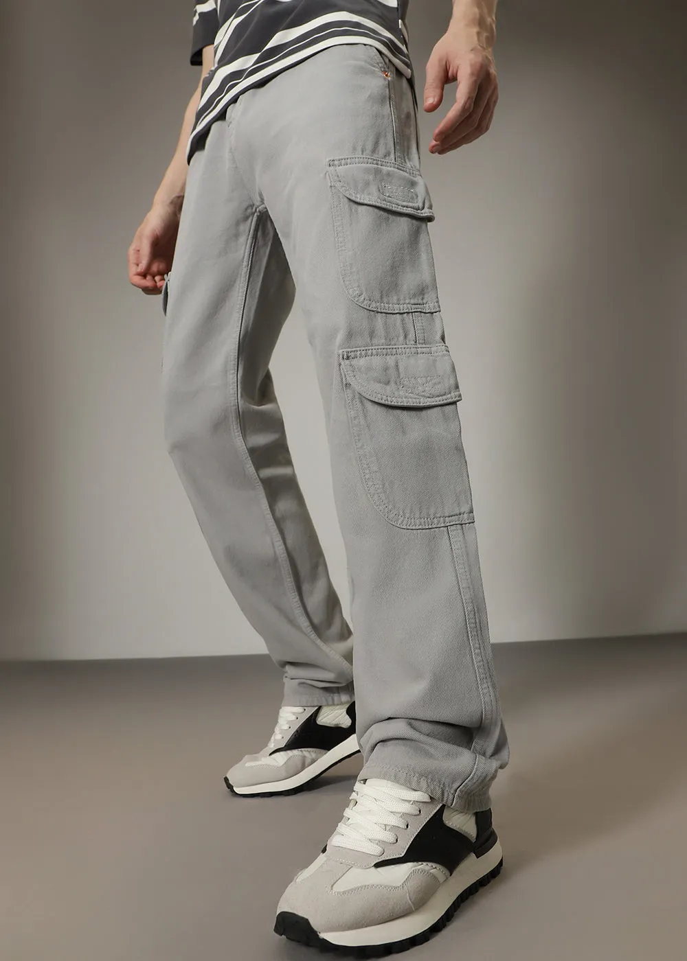 Grey Double Pocket Cargo Denim