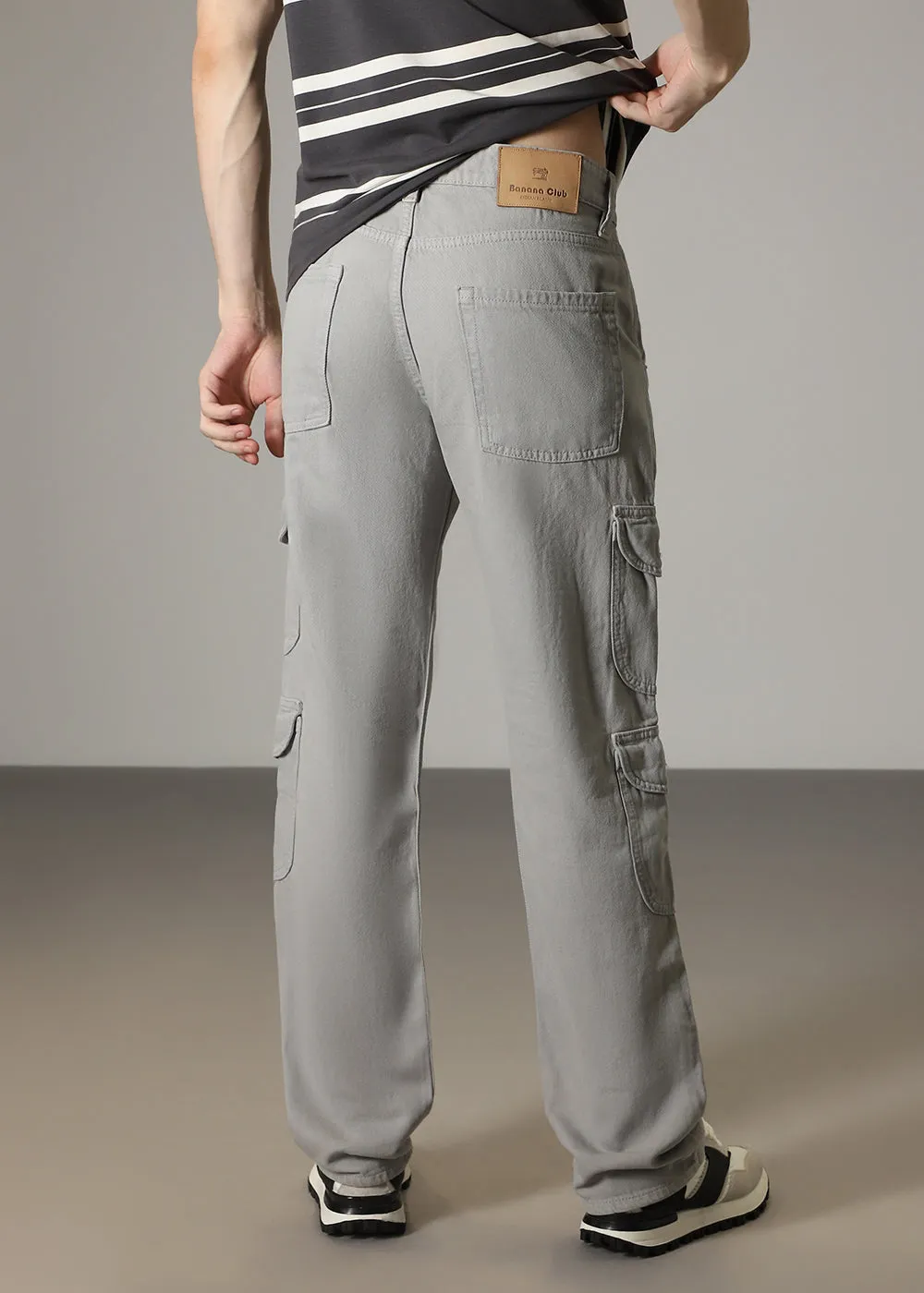 Grey Double Pocket Cargo Denim