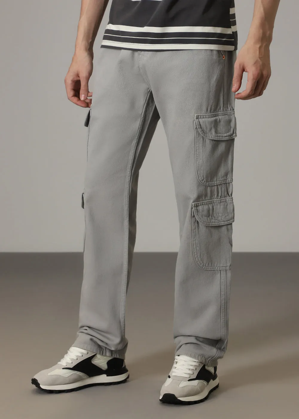 Grey Double Pocket Cargo Denim