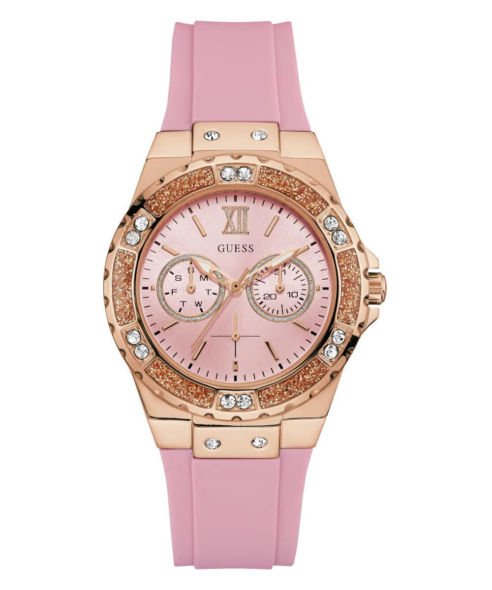 GUESS Ladies Pink Rose Gold Tone Multi-function Watch