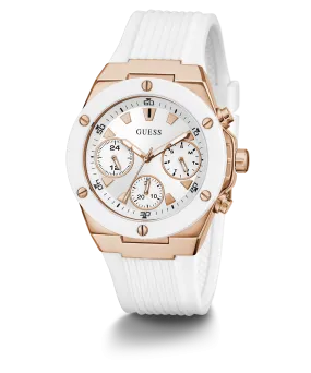 GUESS Ladies White Rose Gold Tone Multi-function Watch