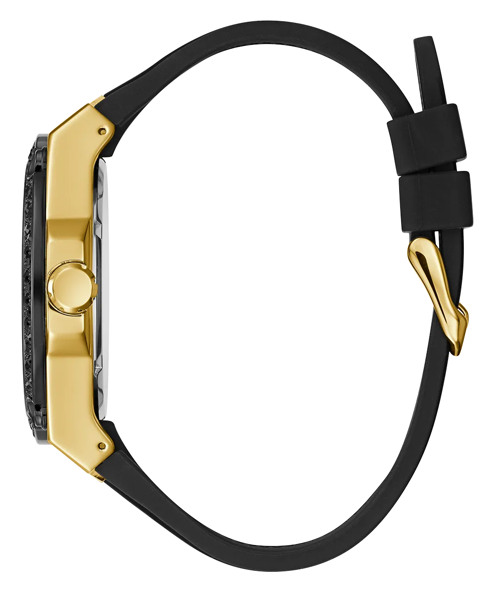 GUESS Mens Black Gold Tone Analog Watch