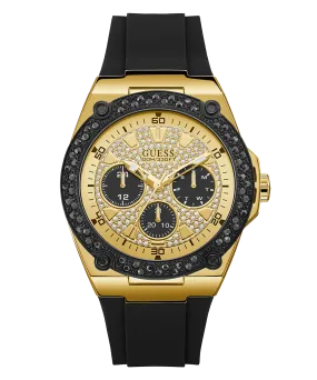 GUESS Mens Black Gold Tone Analog Watch