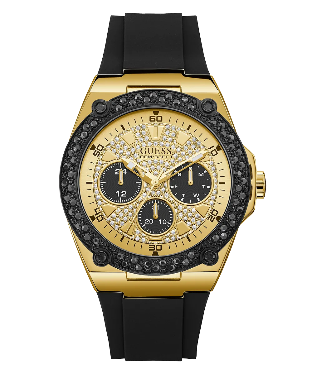 GUESS Mens Black Gold Tone Analog Watch