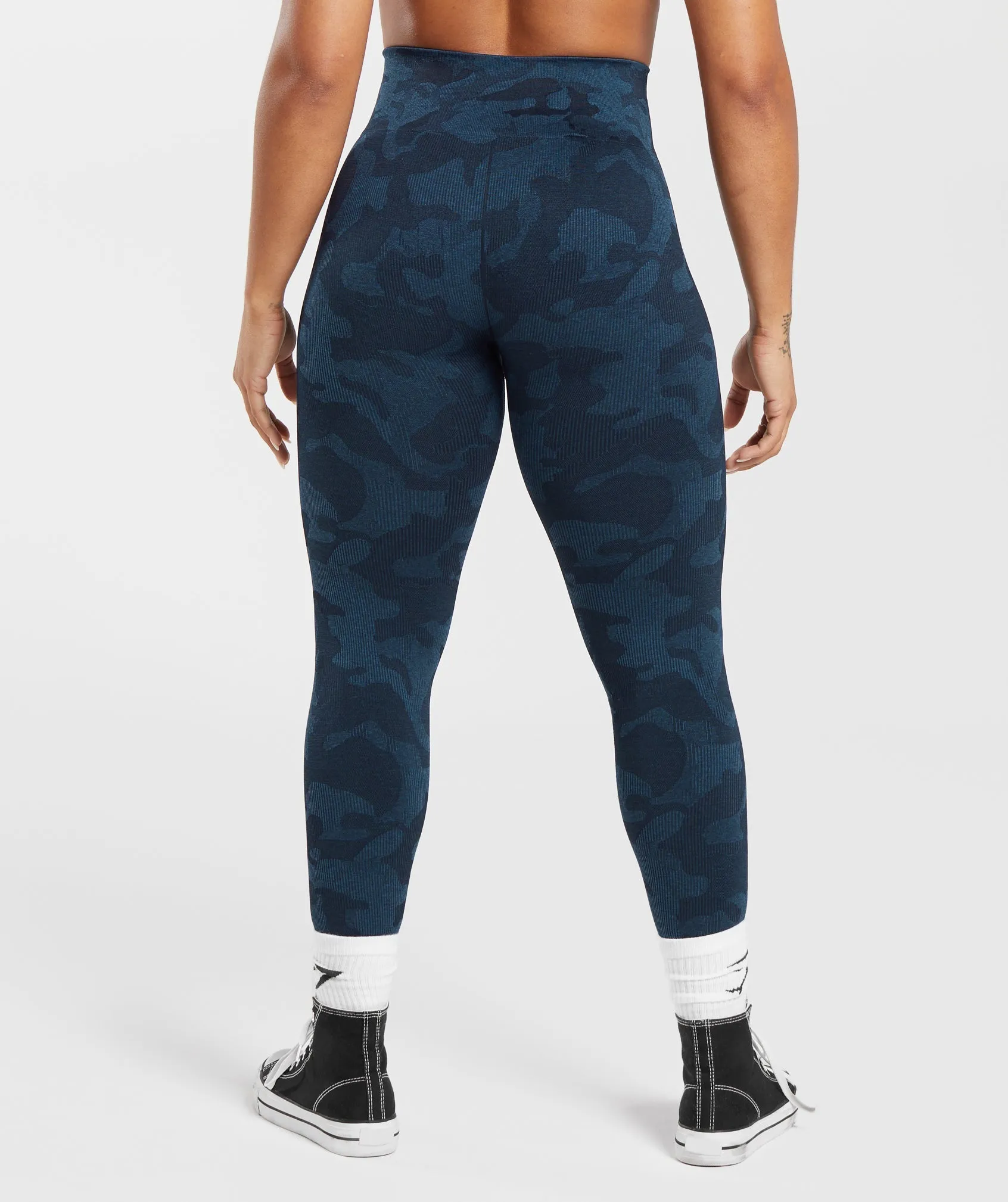 Gymshark Adapt Camo Seamless Ribbed Leggings - Midnight Blue/Ash Blue