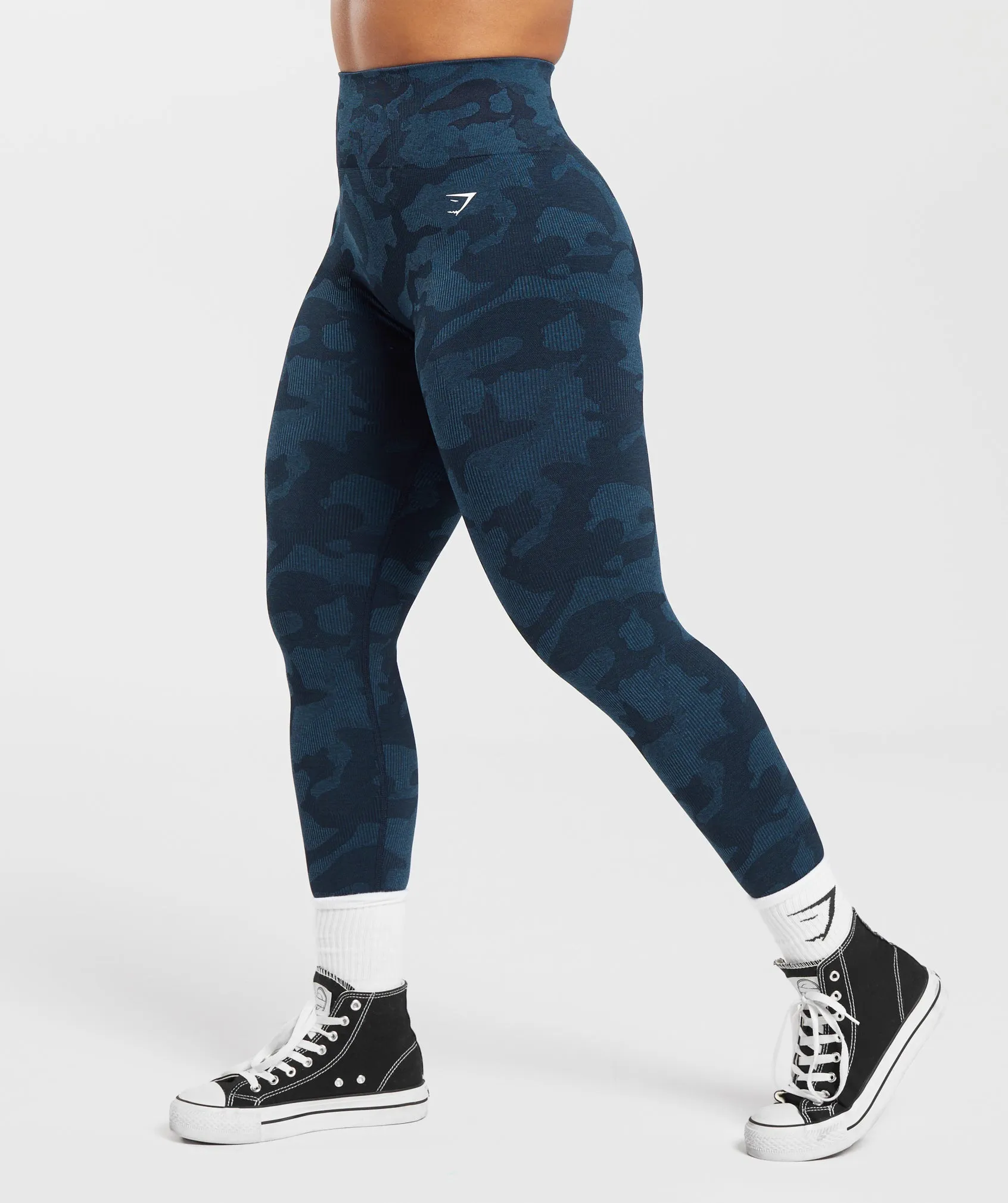 Gymshark Adapt Camo Seamless Ribbed Leggings - Midnight Blue/Ash Blue