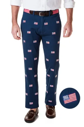 Harbor Pant Stretch Twill Nantucket Navy with American Flag