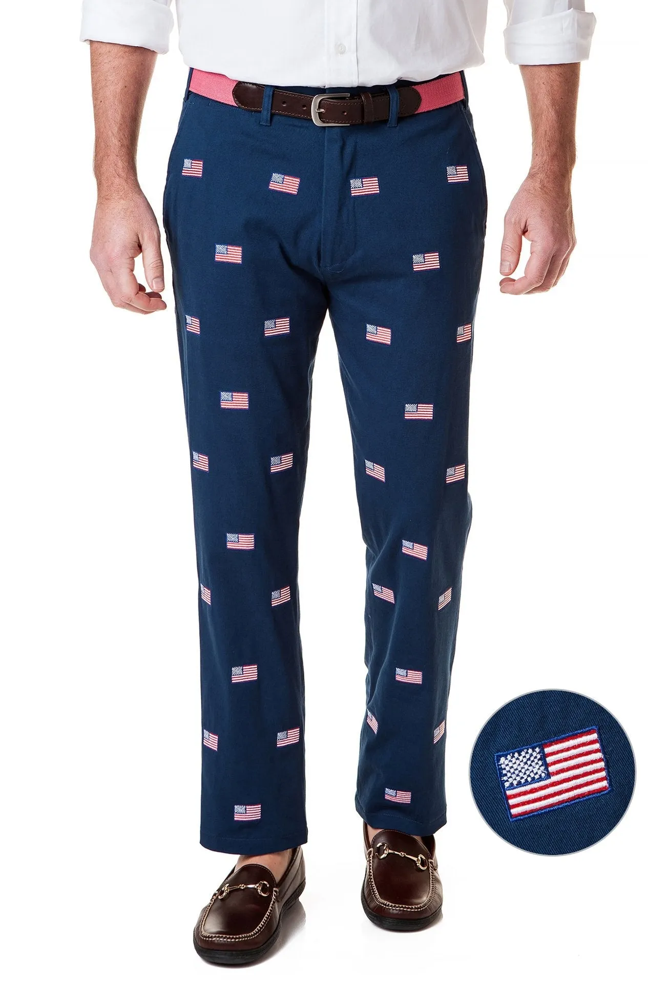 Harbor Pant Stretch Twill Nantucket Navy with American Flag