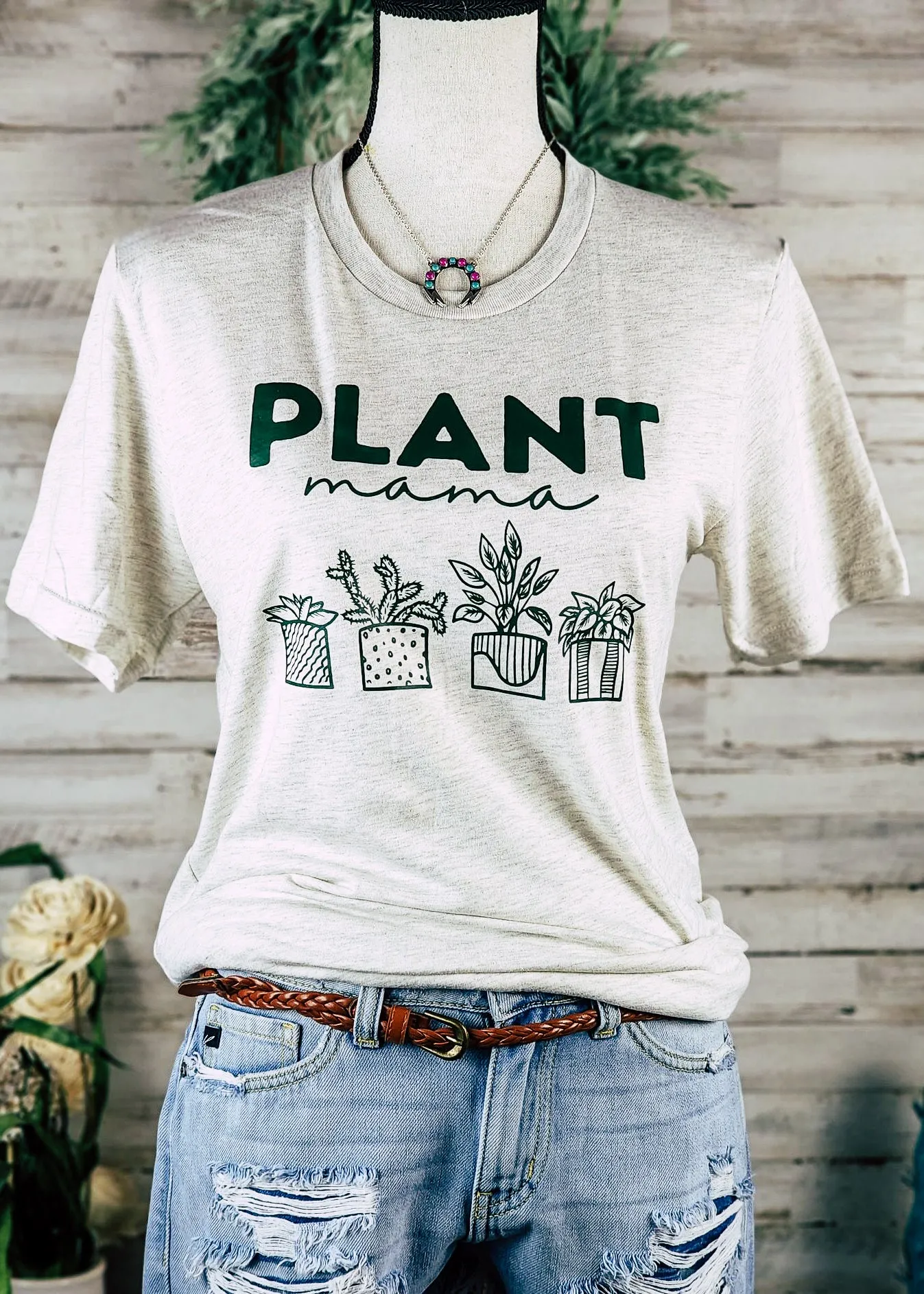 Heather Natural Plant Mama Short Sleeve Graphic Tee